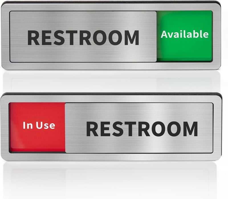 Abudada Restroom Sliding Door Signs Do Not Disturb, In Use/Available Slider Sign for Business Home Office Wellness Vacant Occupied Privacy Slide Door Sign，Brushed Silver - Image 1